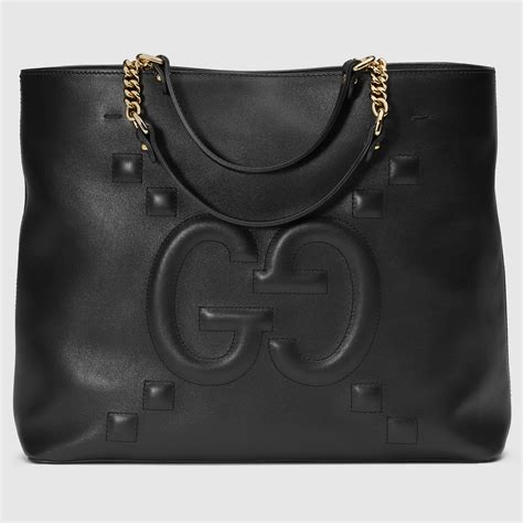 gucci tote brown leather|gucci embossed leather tote bag.